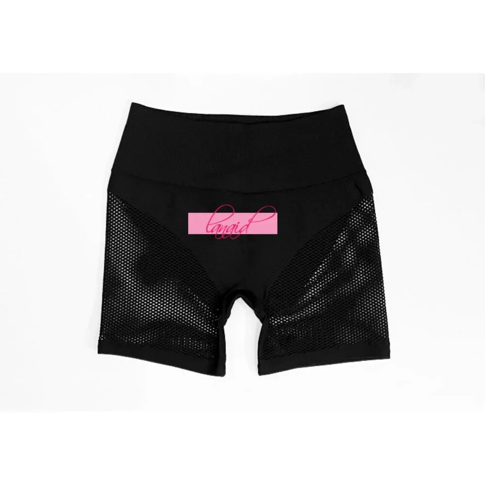 Alo Seamless High-Waist Limitless Open Air Shorts Black Edgy Sheer Mesh Cut-Outs